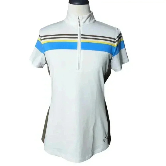 4All by Jofit Women's M 1/4 Zip Performance Top Striped Tennis Golf Pickle Ball - Picture 1 of 7